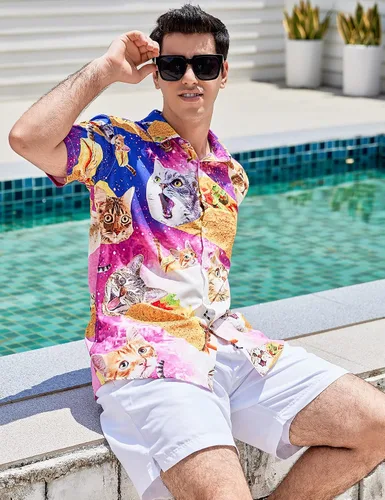 Vista 4 de TUONROAD Mens Button Down Shirts 3D Printed Casual Halloween Skull Short Sleeve Tops