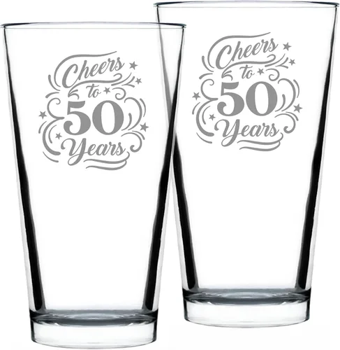 Vista 6 de Custom Cheers to 50 Years – Vaso de pinta para cerveza – Regalos para mujeres y hombres – Decoración de fiesta de 50 aniversario – Vasos de 16 onzas