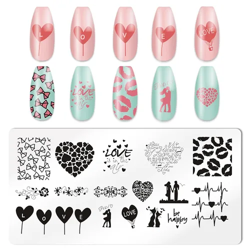 Vista 2 de KAAGEE 5 sellos de uñas para el día de San Valentín con raspador de sellos, estampado de placa de corazón de amor, plantillas románticas, plantilla