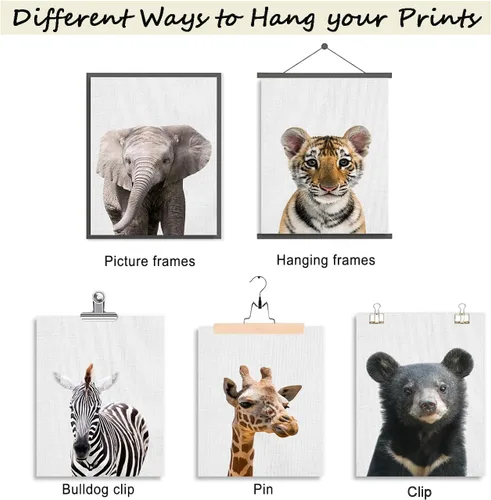 Vista 5 de EPHANY Pósteres y Impresiones de Animales de Safari para Bebés, Pintura sobre Lienzo para Guardería, Arte de Pared con Elefante, Tigre, Ciervo, Oso