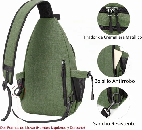 Vista 5 de MOSISO Crossbody Sling Bag for Women, Shoulder Backpack, Hiking Daypack Bag Verde militar