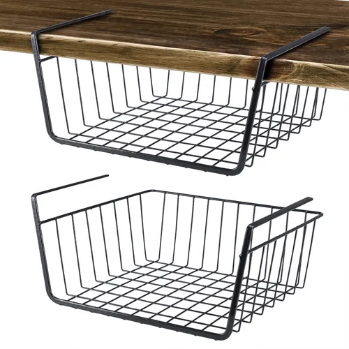 Vista 12 de Cesta de almacenamiento debajo del estante, cesta de alambre para el hogar, cesta de almacenamiento colgante de metal debajo del estante, cesta