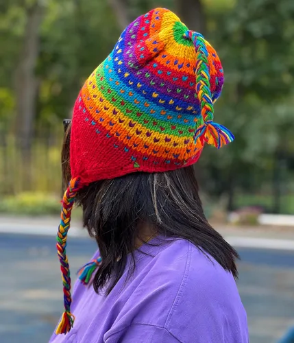 Vista 5 de Nepal Mano Knit Ear Flaps Beanie Skull Ski 100% Lana Fleeced HatCap
