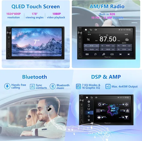 Vista 8 de EONON - Estéreo de coche de 7'' de doble DIN, inalámbrico CarPlay y Android Auto, receptores de audio para coche con cámara de respaldo AHD, DSP