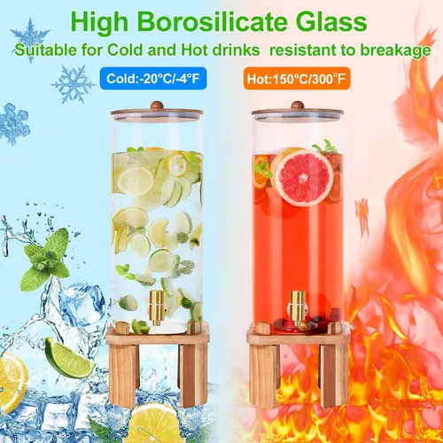 Vista 4 de Dispensador grande de bebidas de 2 galones para fiestas, dispensador de bebidas de vidrio con soporte, dispensador de agua de vidrio con válvula