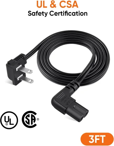Vista 4 de CableCreation Cable de alimentación angular no polarizado de 2 ranuras en ángulo de 18 AWG (IEC320 C7 a Nema 1-15P), 3.0 ft / negro