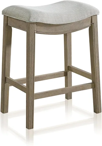 Vista 15 de ROME + OAK Juego de 2 Taburetes de Mostrador Parker de 26", Taburete de Bar de Cocina sin Respaldo Tipo Silla de Montar en Acabado de Madera Natural