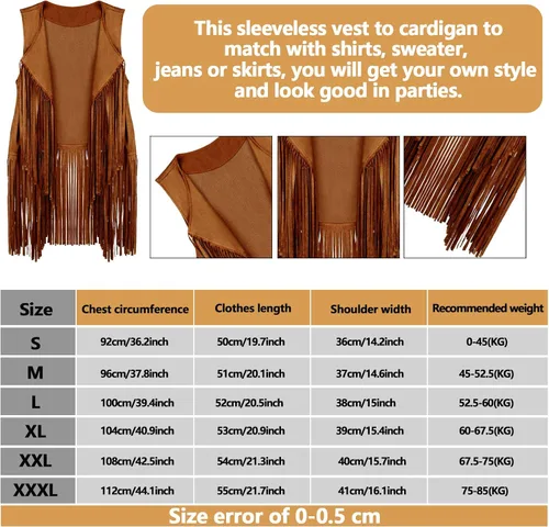 Vista 3 de Conjunto de accesorios de disfraz hippie de los años 60, 70, 80, 90, juego de accesorios de gafas de sol con borlas y flecos, chaleco sin mangas