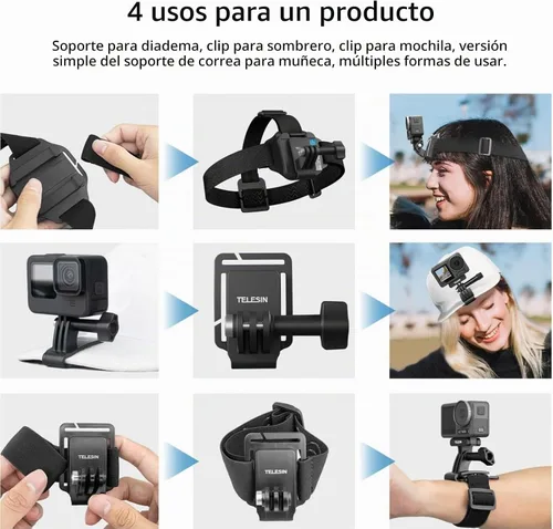 Vista 4 de TELESIN Soporte de correa para la cabeza con clip de gorra, soporte de cinturón para la cabeza de liberación rápida compatible con GoPro Max/Hero