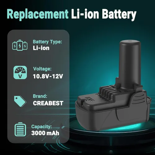 Vista 2 de CREABEST Batería de repuesto de iones de litio de 10.8V-12V 3000mAh para Hitachi BCL1015