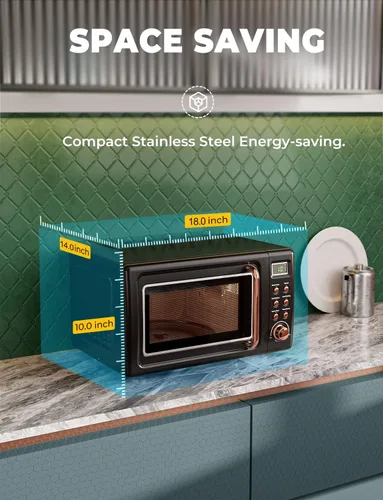 Vista 5 de SIMOE - Horno de microondas compacto, microondas retro para encimera, 0.7 pies cúbicos, 700 W con 8 juegos de cocción automática (negro)