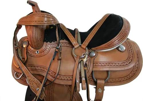 Vista 7 de Western Saddle Barril Racing Caballo Placer Floral Tooled Cuero Trail Tack Cowboy Rodeo Set 15 16 17 18