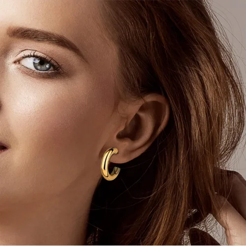 Vista 4 de Wgoud Juego de 6 pares de aretes de aro de oro para mujer, chapados en oro de 14 quilates, hipoalergénicos, ligeros, gruesos, abiertos, joyería