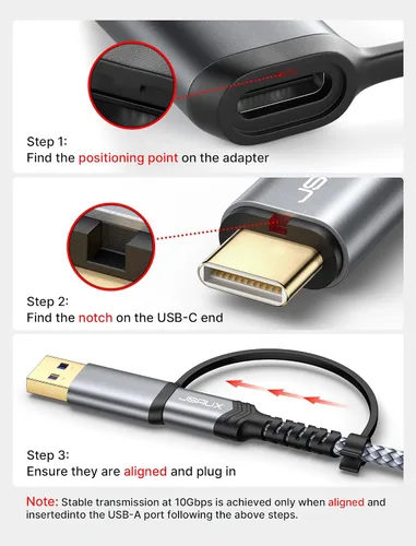 Vista 2 de JSAUX Cable de disco duro de 1.6 pies, cable micro B a USB C/A de 20 Gbps, cable de disco duro externo trenzado de nailon compatible con Seagate WD