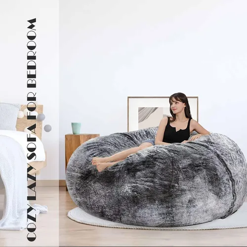 Vista 7 de Puf para adultos y niños sin relleno, sofá perezoso suave y redondo, funda de sofá de puf clásico, saco de amor para dormitorio, silla de lectura