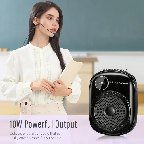 Vista 2 de Amplificador de voz para profesores, micrófono y altavoz portátil con cable Bluetooth, megáfono de bocina recargable para aula, reuniones, yoga