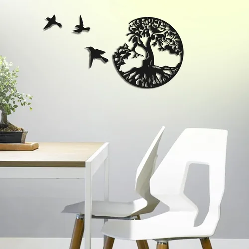 Vista 8 de Arte de pared de metal con árbol de la vida, escultura de pared de árbol genealógico, arte de pared moderno para sala de estar, jardín, oficina