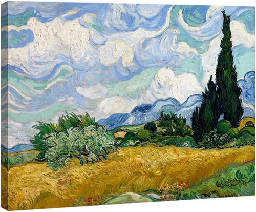 Vista 12 de Wieco Art - Arte enmarcado para pared de Campo de trigo con cipreses de Vincent Van Gogh, reproducción de pinturas en lienzo abstracto, impresiones