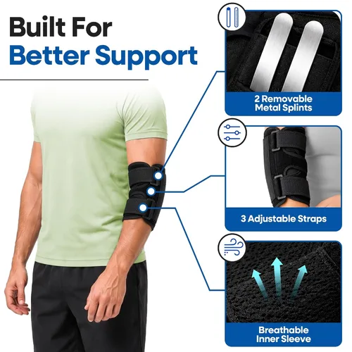 Vista 5 de Codera para tendinitis de codo Soporte de túnel cubital para dormir Soporte de brazo y manga de compresión inmovilizadora para alivio del dolor