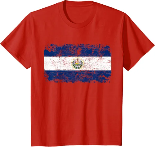Vista 3 de EL SALVADOR Bandera Vintage Hombres Mujeres Niños Camiseta EL SALVADOR