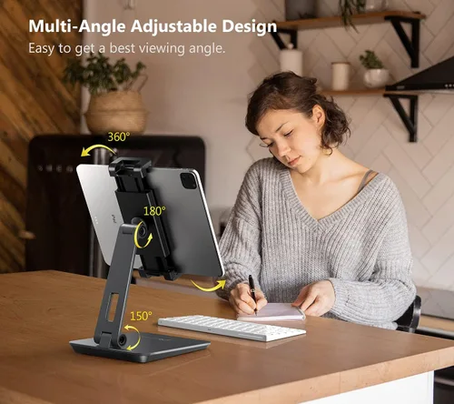 Vista 4 de Inifispce Soporte de tableta ajustable multiángulo y soporte de tableta de aleación de aluminio pesado para pantalla de 4.7 '' a 13'' Microsoft