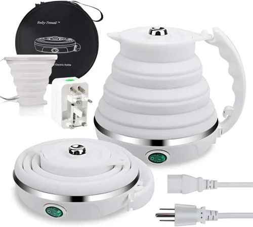 Vista 10 de Hervidor de Viaje Mejorado, ShineMe Silicona de Grado Alimenticio de Doble Voltaje 110-220V, Ultradelgado, Portátil, con Taza, Adaptador Universal