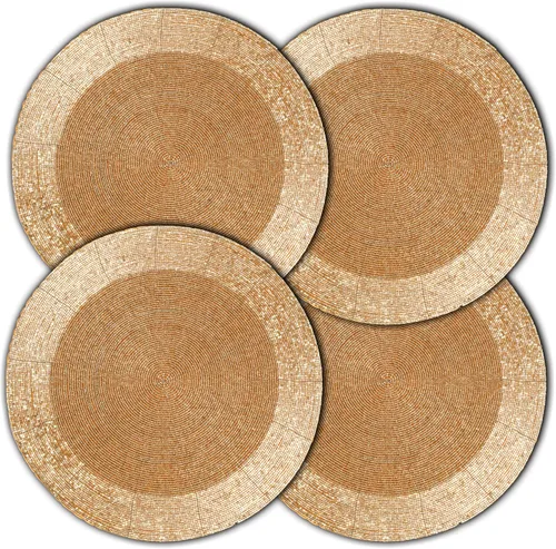 Vista 15 de Lightnpro - Juego de 4 manteles individuales redondos con cuentas negras, cargadores de mesa decorativos hechos a mano, elegantes manteles de mesa
