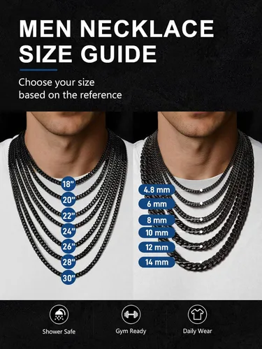 Vista 8 de ChainsPro Stainless Steel Mens Cuban Link Chains, Hip Hop Miami Necklace Negro
