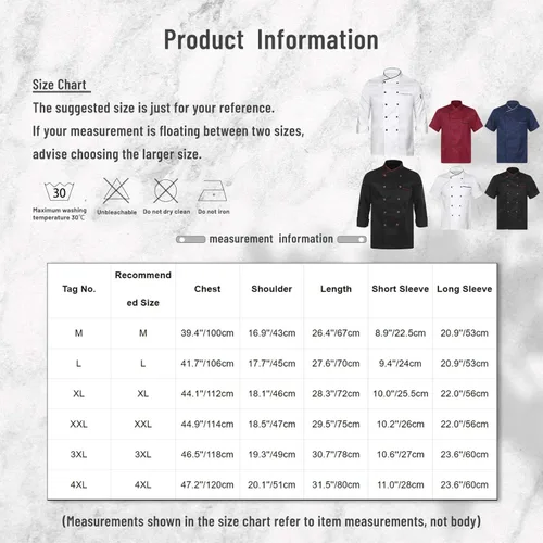 Vista 7 de Aislor Abrigo de chef de manga larga, ropa de chef para mujeres y hombres, abrigos de chef con botones, chaqueta de chef personalizada