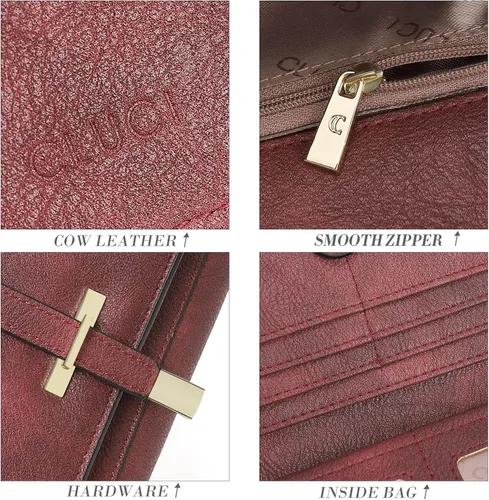 Vista 5 de CLUCI Cartera de cuero para mujer, diseño delgado, triple, tarjetero para tarjetas de crédito, Classic
