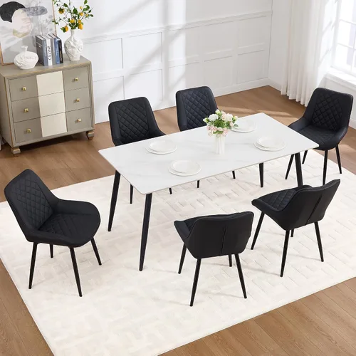 Vista 36 de Silla de Comedor, Sillas de Comedor Modernas con Cojines Gruesos, Sillas de Comedor y Cocina Tapizadas en Cuero Sintético con Patas Metálicas Marrón