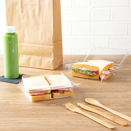 Vista 5 de Restaurantware Tamper Tek - Recipientes rectangulares para llevar de 6.8 x 5.7 x 1.7 pulgadas, 100 recipientes duraderos para sándwich para llevar