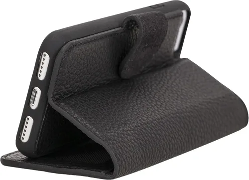 Vista 4 de Compatible con iPhone 7/8 / SE Funda tipo cartera, cuero genuino hecho a mano, cubierta magnética desmontable con soporte para tarjetas