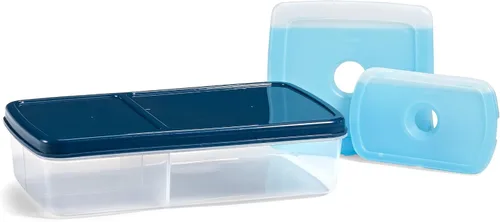 Vista 5 de Fit & Fresh Lonchera Bento para adultos y niños, incluye 2 paquetes de hielo delgados con clip, reutilizable, resistente a fugas y apilable