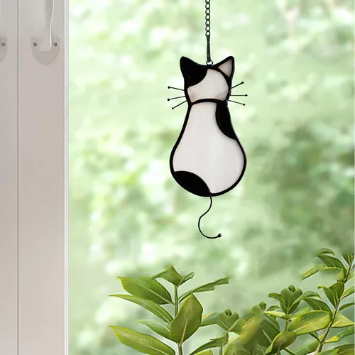 Vista 8 de BOXCASA Gato vitral colgante de ventana, regalo para mamá y amiga