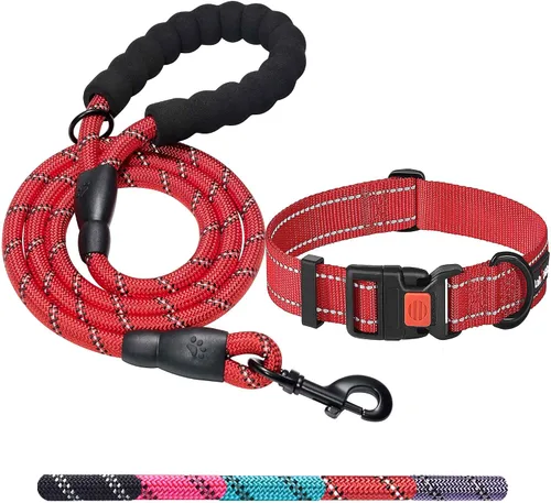 Vista 8 de Ladoogo Correa para perro resistente, mango acolchado cómodo, 5 pies de largo - Correas para perros pequeños, medianos y grandes