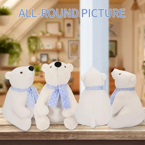 Vista 3 de Oso polar de peluche, 9.8 pulgadas, realista, súper suave, lindo oso polar con bufanda, lindo juguete de peluche Kawaii para niños, niños, familia
