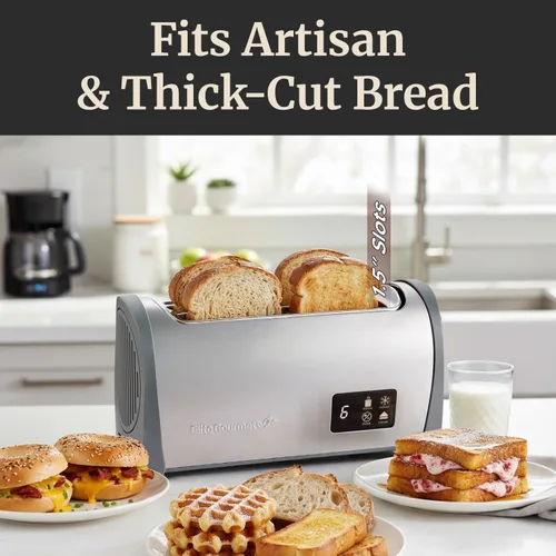 Vista 3 de Nuevo Elite Gourmet ECT4200D Tostador Digital de Ranura Larga de 4 Rebanadas, Pantalla Táctil, 6 Tonos de Tostado, Funciones de Descongelar