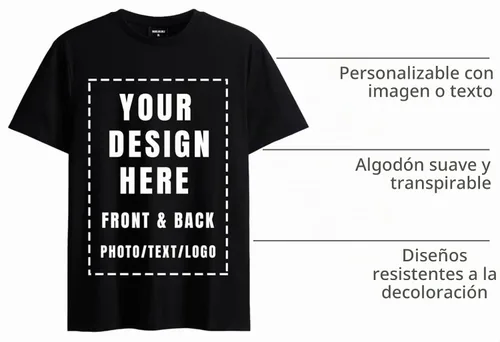 Vista 4 de Camisetas personalizadas frente atrás algodón unisex mujeres