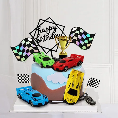 Vista 5 de Decoración de Pastel de Coche de Carreras Decoración Superior de Pastel de Coche de Carreras Decoraciones de Pastel de Cumpleaños de Coche