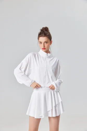 Vista 4 de altiland Chaquetas recortadas con cremallera y protección solar para mujer, para entrenamiento atlético y correr