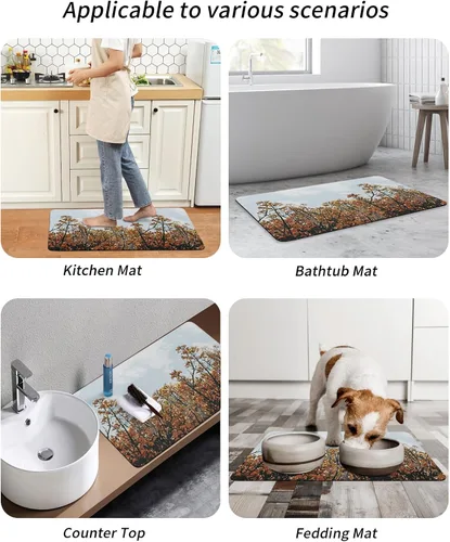 Vista 6 de Tapete de baño para bañera y hojas de flores de otoño, antideslizante, de secado rápido y absorbente, de tierra de diatomeas, fregadero, cocina