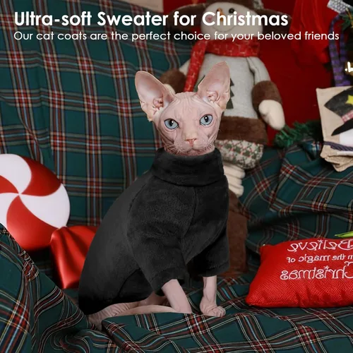 Vista 6 de Suéter Abrigo de Cuello de Tortuga para Gato, Ropa Sphynx Pijamas Solo para Gatos, Suéteres de Vellón Pullover para Gatitos con Mangas, Mono
