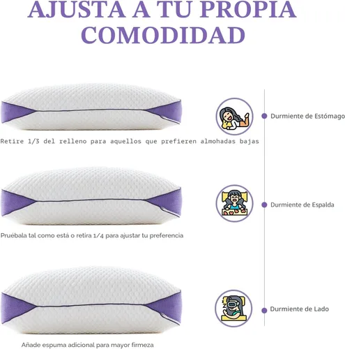 Vista 6 de HOMELAB Almohada ajustable de espuma viscoelástica triturada tamaño Queen, almohada de cama refrescante para dormir con funda extraíble, almohada