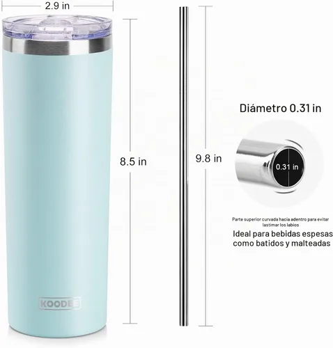 Vista 5 de koodee Vaso Tumbler Delgado de Acero Inoxidable de 20 oz con Aislamiento de Doble Pared, Vaso Tumbler Delgado para Agua para Café, Té (Azul Bebé)