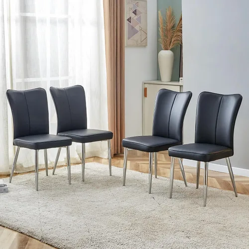 Vista 3 de Modern Minimalist Dining Chairs Set of 4, PU Cushion Curved Backrest, Electroplated Metal Legs, for Dining Room Kitchen Table Seating Chair Sets