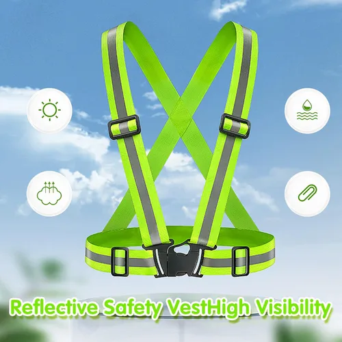 Vista 3 de Chaleco de seguridad reflectante, 2 piezas, chaleco de alta visibilidad, correas ajustables para correr, ciclismo, caminar, trabajadores Verde