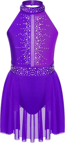 Vista 3 de CHICTRY Kids Girls Sparkly Rhinestone Ballet Gymnastics Leotards Modern Lyrical Dance Costume