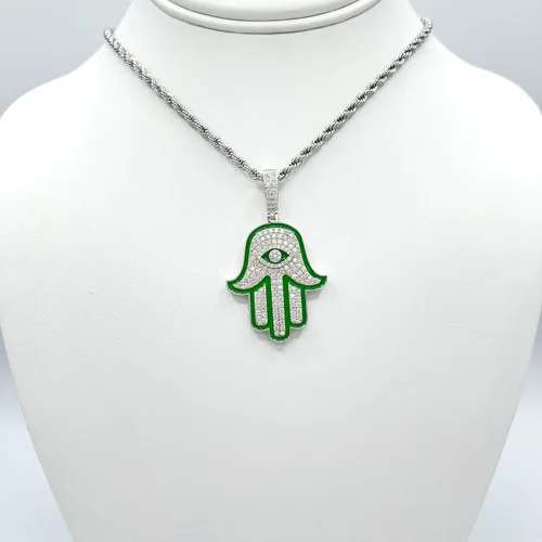 Vista 5 de VVS1 - Colgante de moissanita Hamsa mano mal de ojo de buena suerte para hombres y mujeres, chapado en oro de 18 quilates, plata de ley 925 maciza