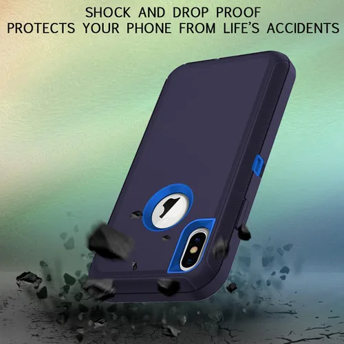 Vista 4 de I-HONVA Funda para iPhone Xs Max, a prueba de golpes, a prueba de polvo y caídas, 3 capas de protección de cuerpo completo